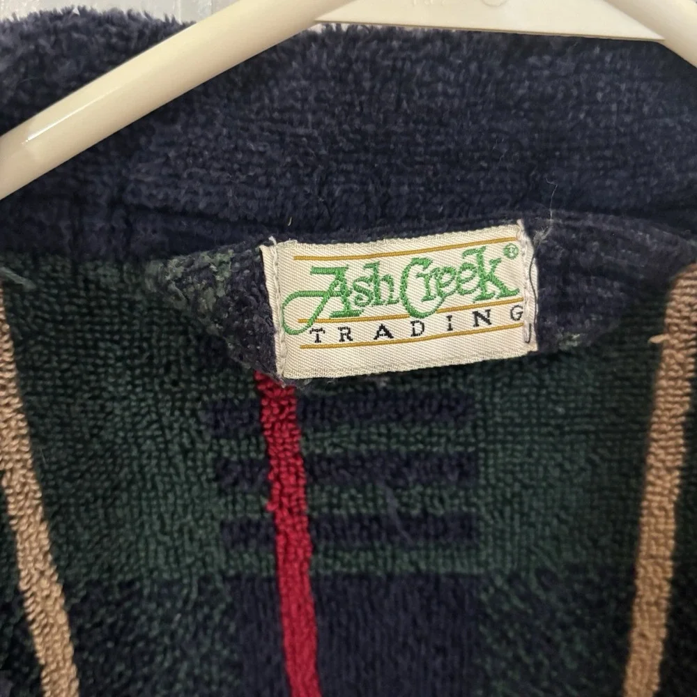 vintage Ash Creek Trading plaid terry cloth lounge robe Large Men's